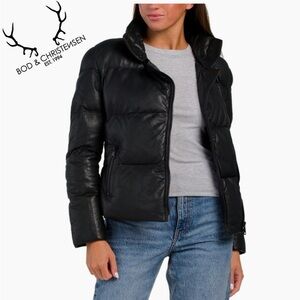 NWT Bod & Christensen VICKY
Genuine Leather Quilted Puffer Jacket in Black‎